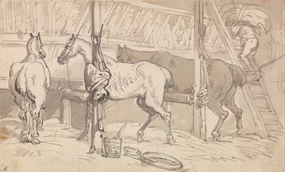 Drei Pferde in Ställen von Thomas Rowlandson